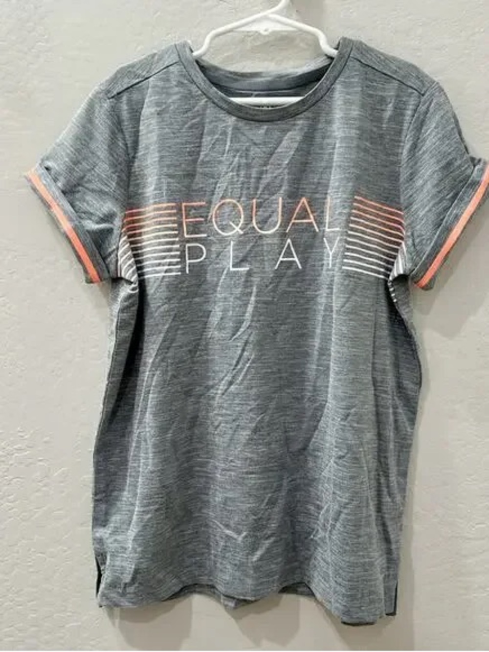 Women's Grey 'Equal Play' Short Sleeve Tee with Pink Trim